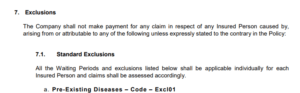 Exclusions PED waiting period